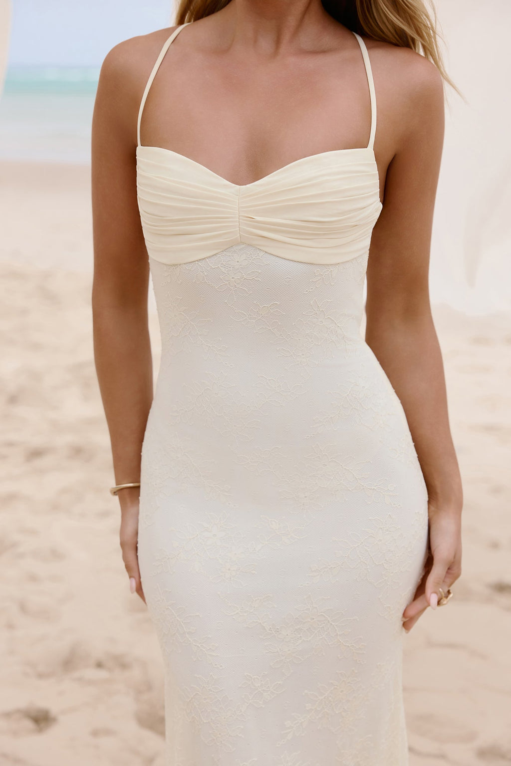Counting The Seconds Lace Mesh Maxi Dress Yellow