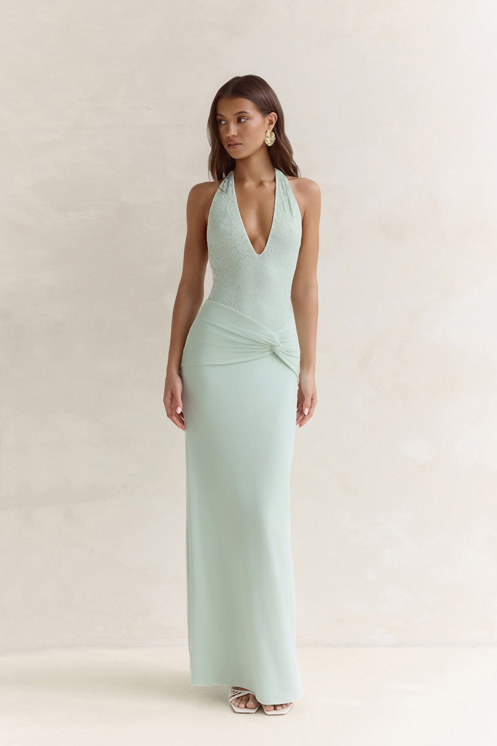 Seaside Glow Halter Maxi Dress Sage