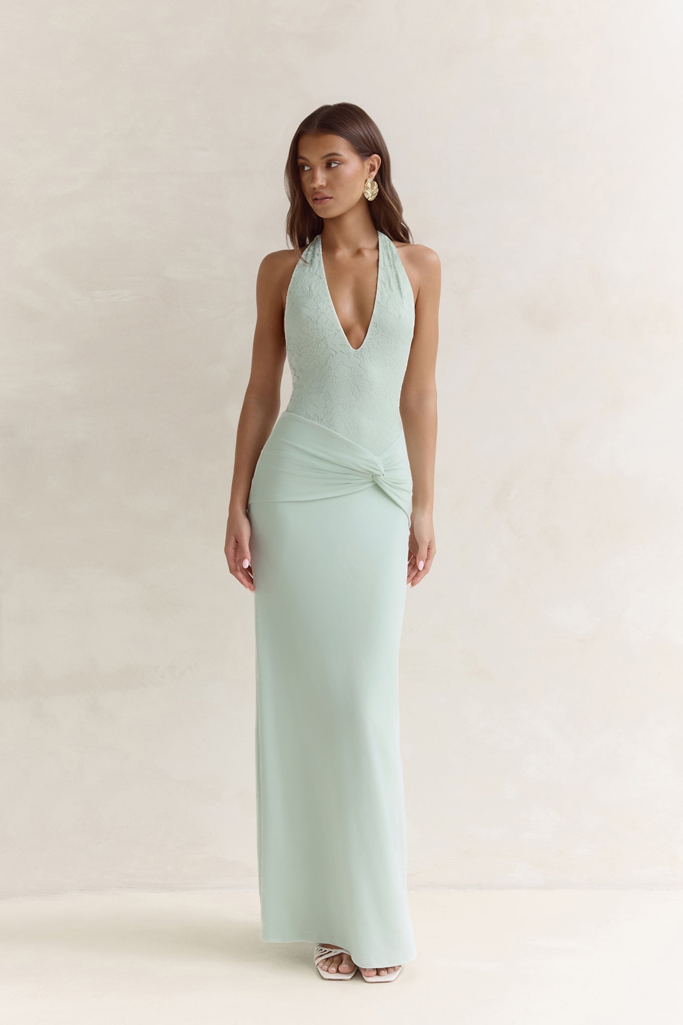 Seaside Glow Halter Maxi Dress Sage