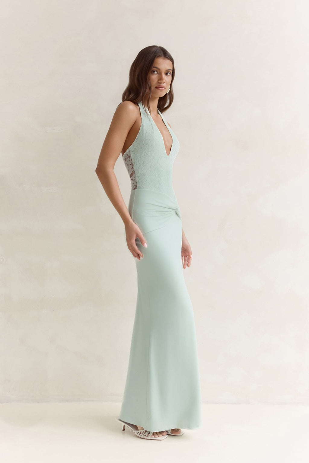 Seaside Glow Halter Maxi Dress Sage