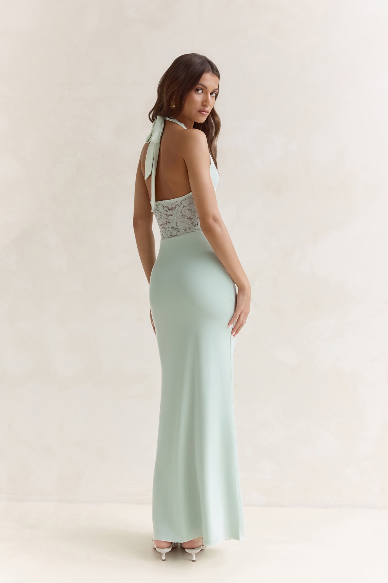 Seaside Glow Halter Maxi Dress Sage