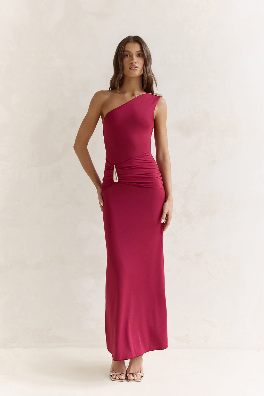 First Class Life One Shoulder Maxi Dress Wine