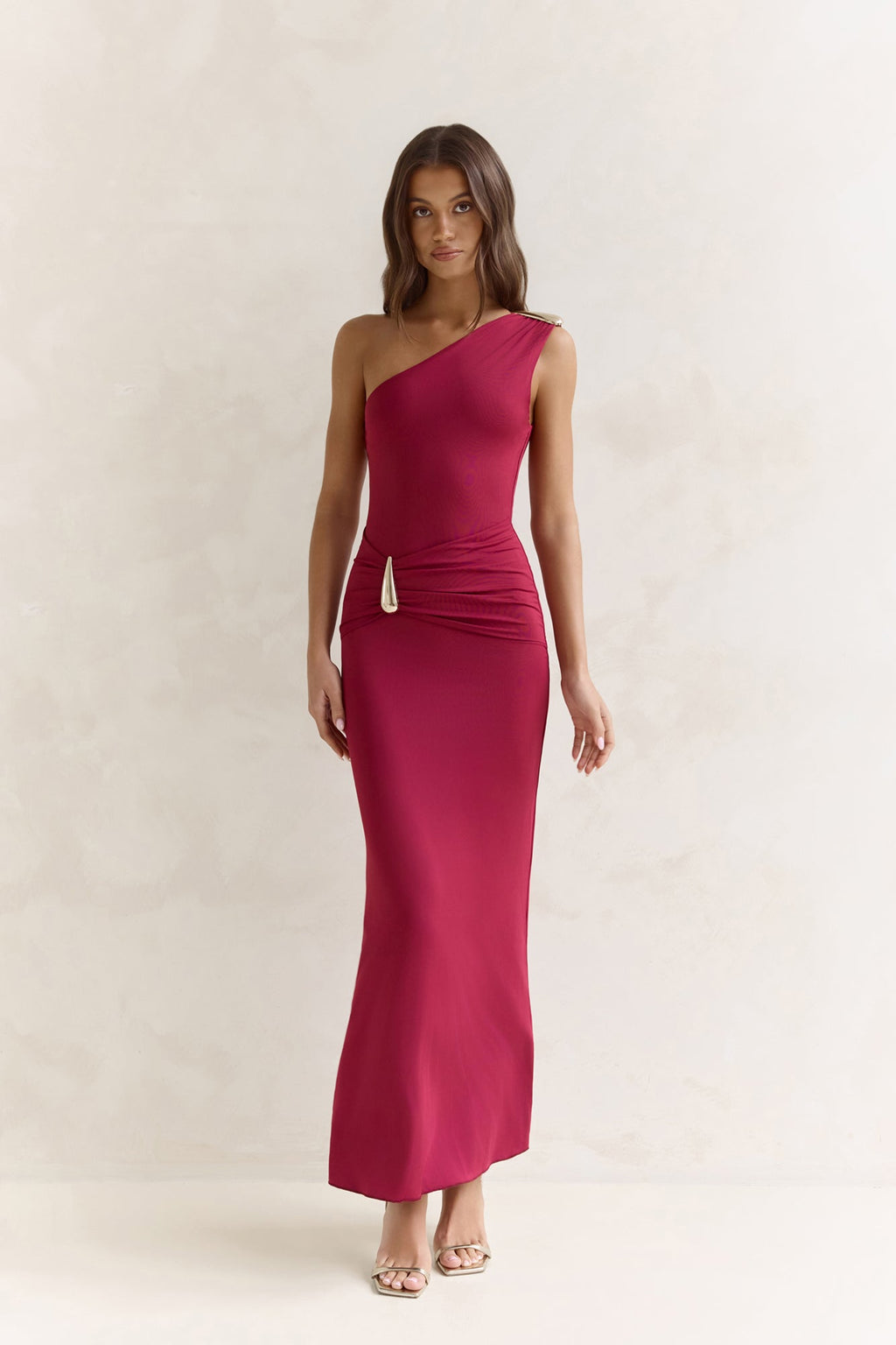 First Class Life One Shoulder Maxi Dress Wine