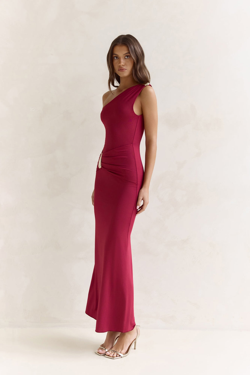 First Class Life One Shoulder Maxi Dress Wine