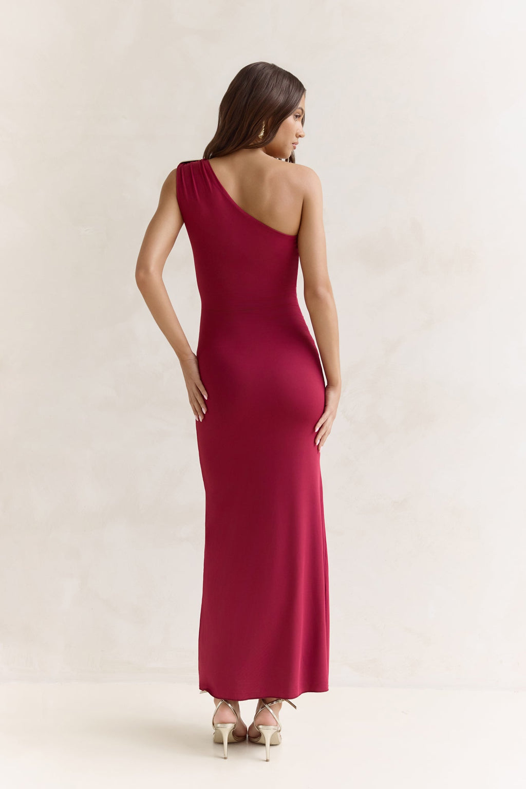 First Class Life One Shoulder Maxi Dress Wine