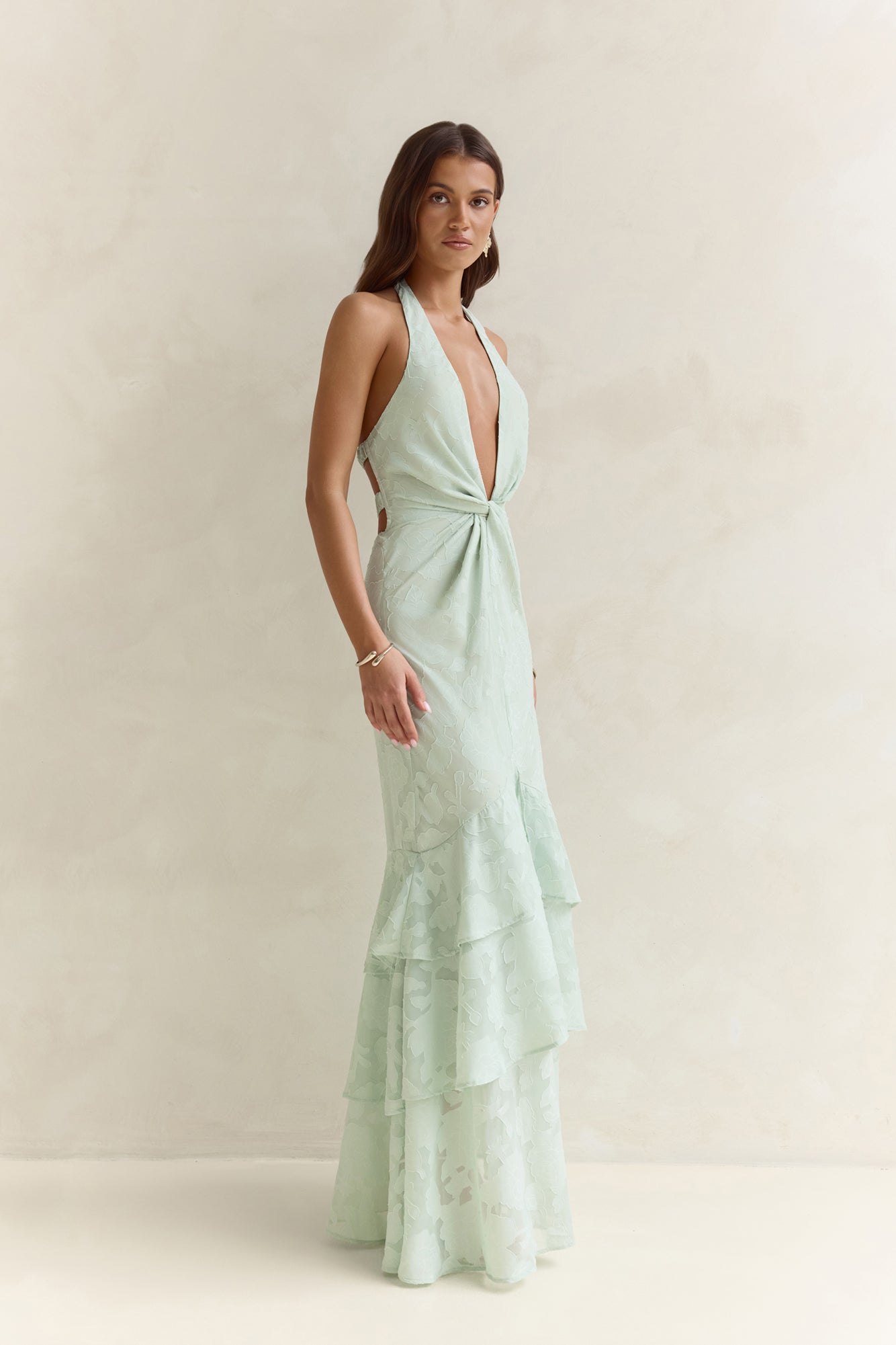 Heartbeat Haze Halter Maxi Dress Sage