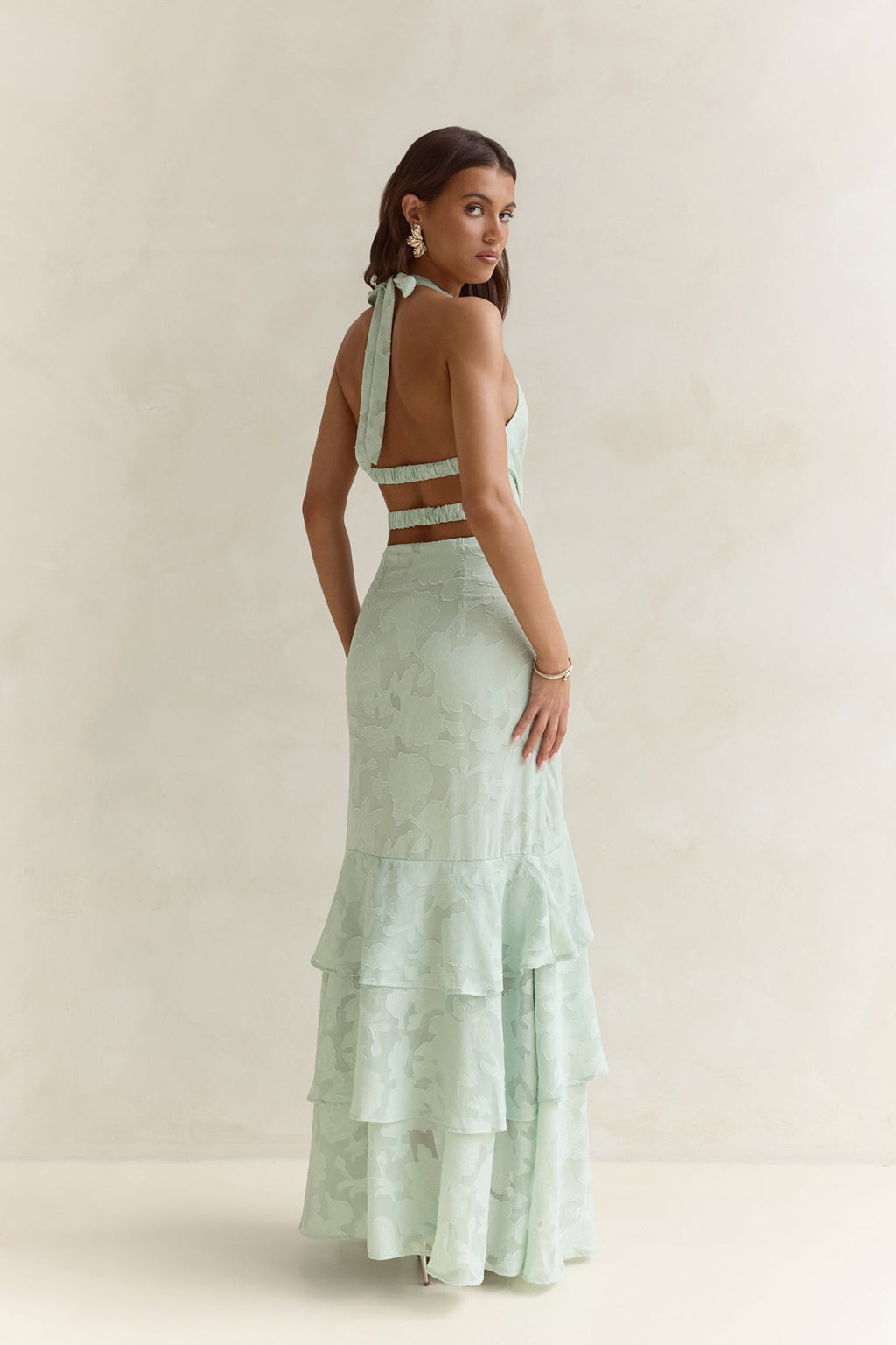 Heartbeat Haze Halter Maxi Dress Sage