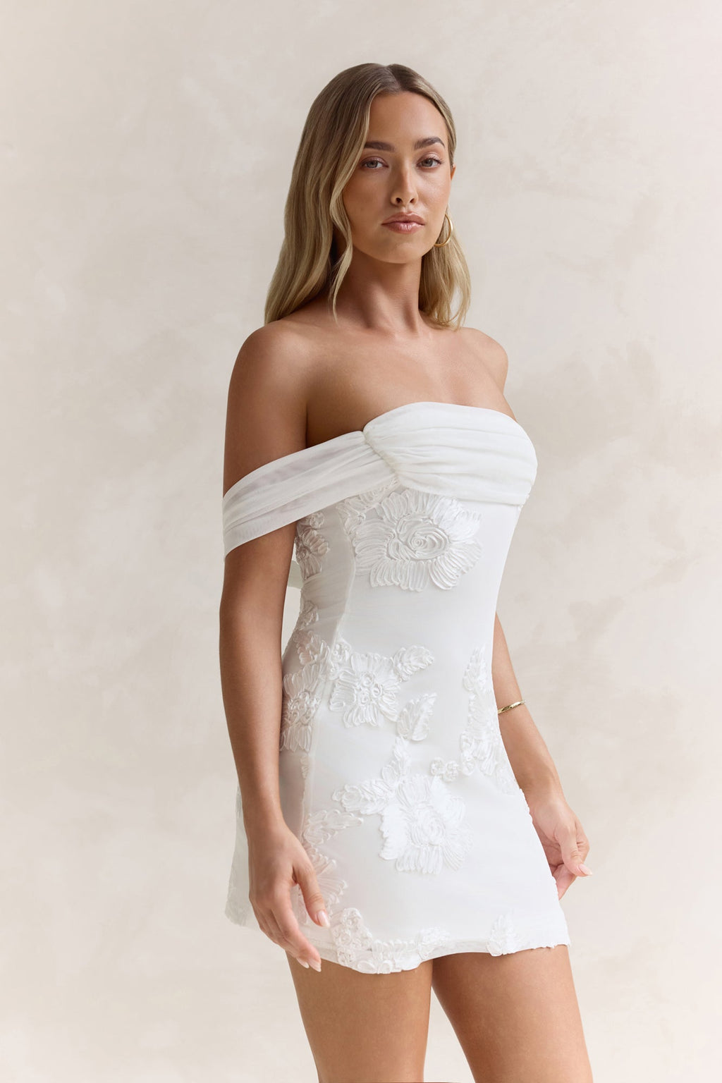 Forevermore Mesh Off Shoulder Mini Dress White