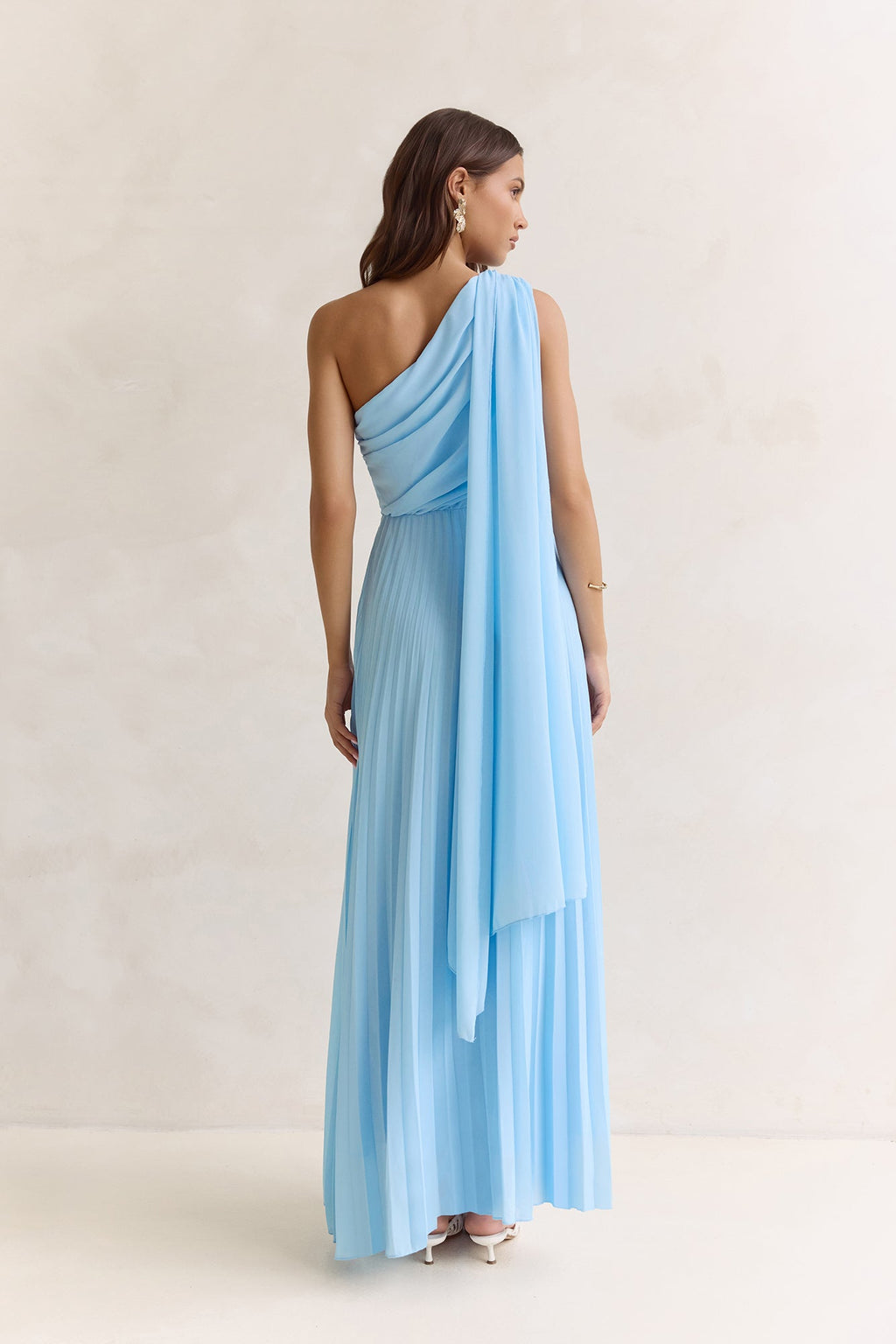 Main Muse Plisse One Shoulder Maxi Dress Blue