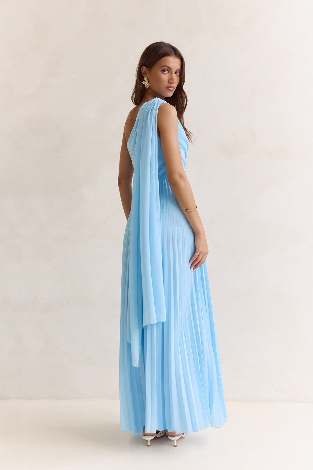 Main Muse Plisse One Shoulder Maxi Dress Blue