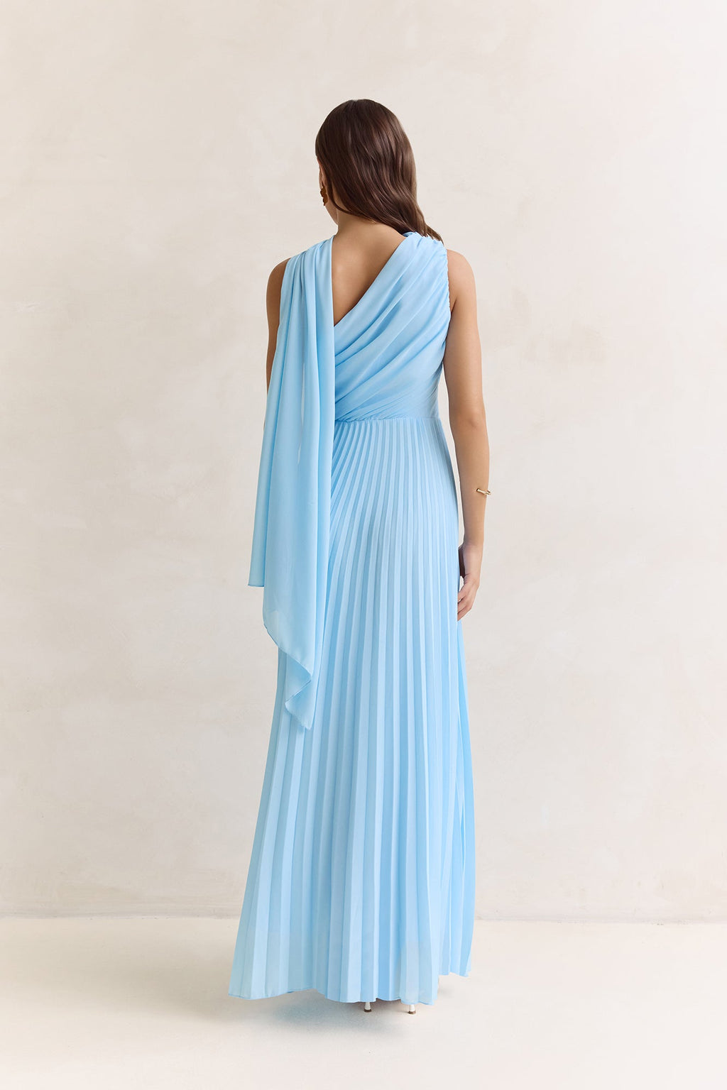 Main Muse Plisse One Shoulder Maxi Dress Blue