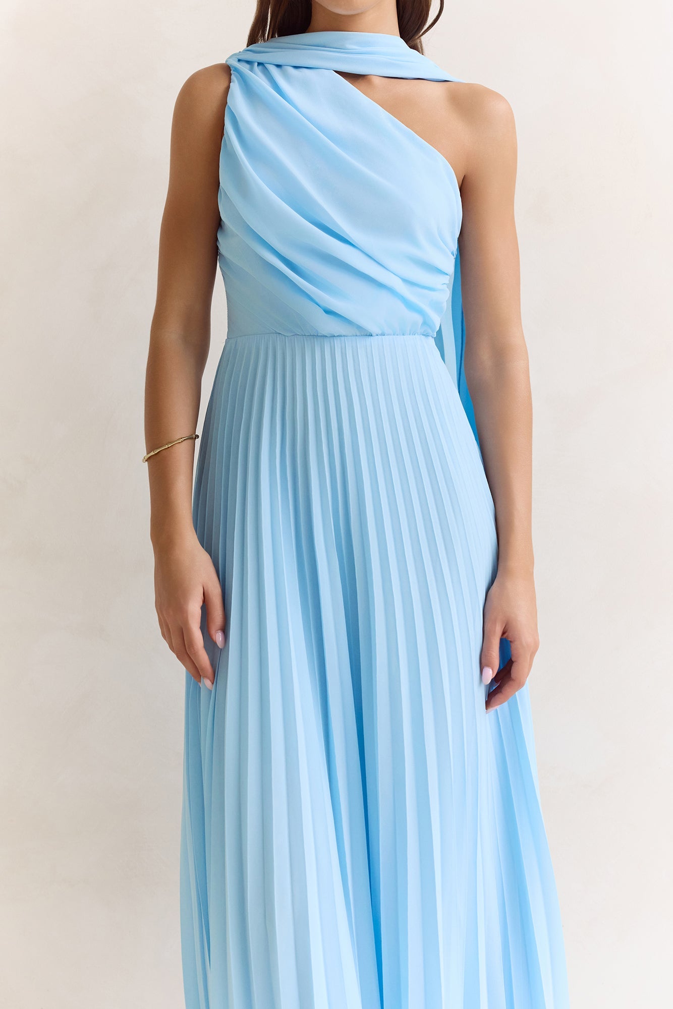 Main Muse Plisse One Shoulder Maxi Dress Blue