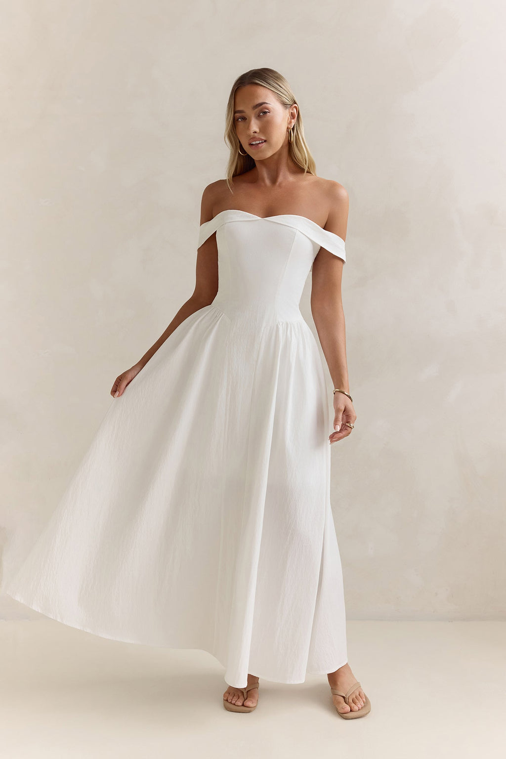 Memory Of Fate Off Shoulder Maxi Dress White