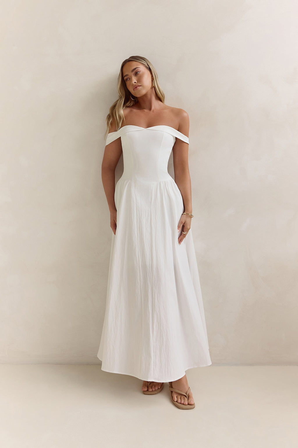 Memory Of Fate Off Shoulder Maxi Dress White