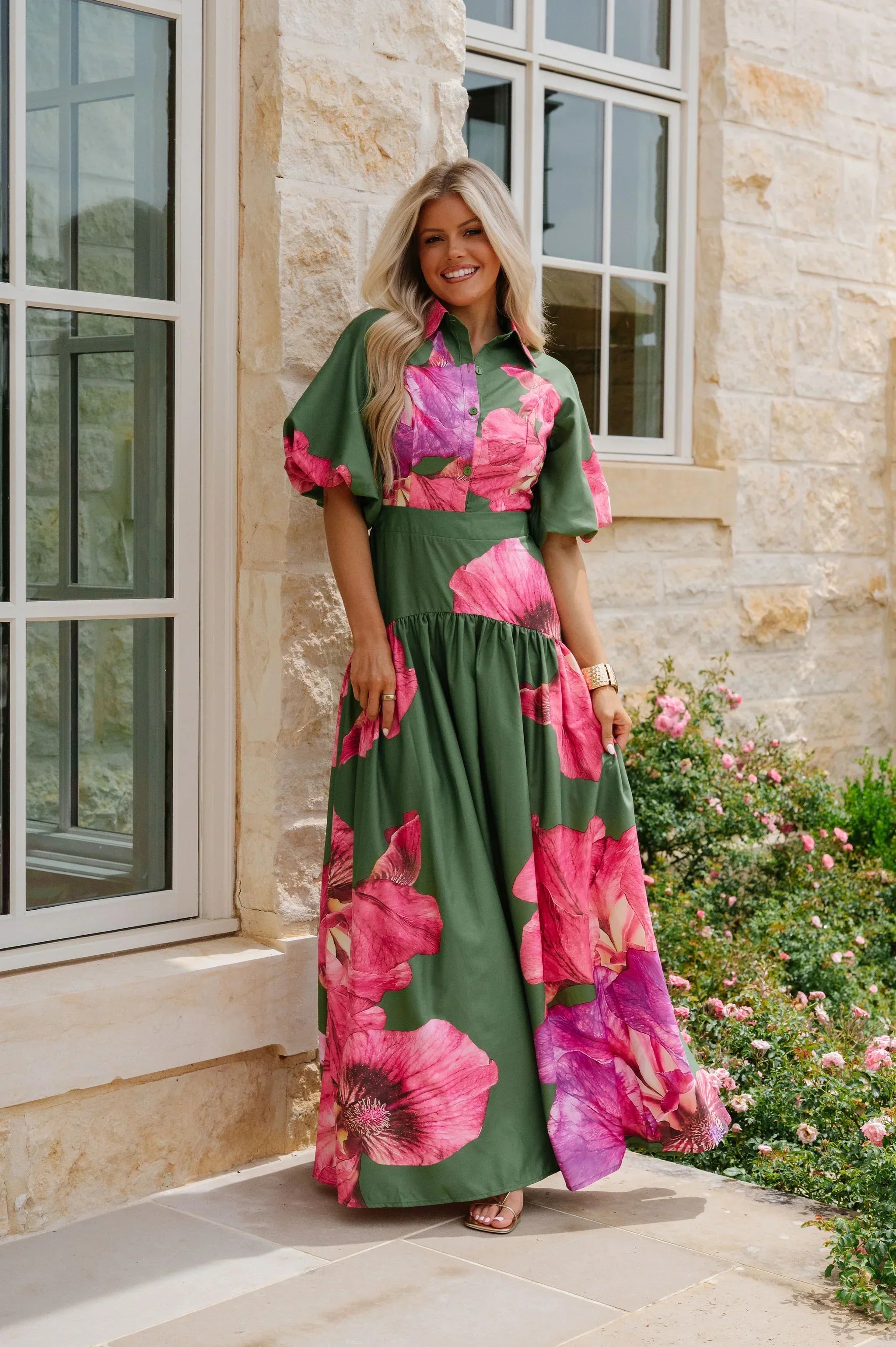 Kaley Floral Maxi Dress-Olive