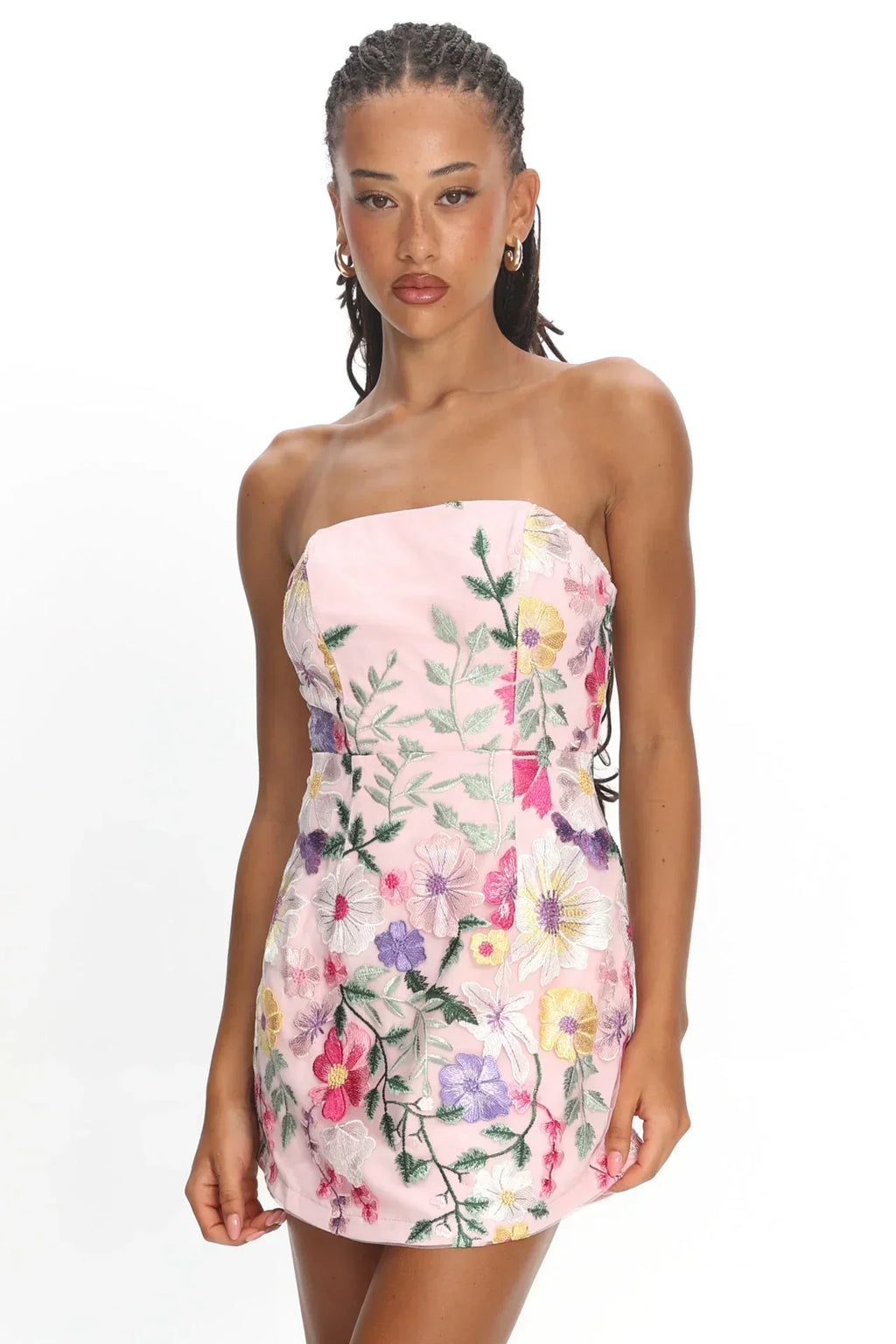 Gardenia Mini Dress - Strapless Floral Embroidered Mini
