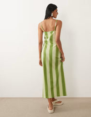 cami midi dress in green stripe