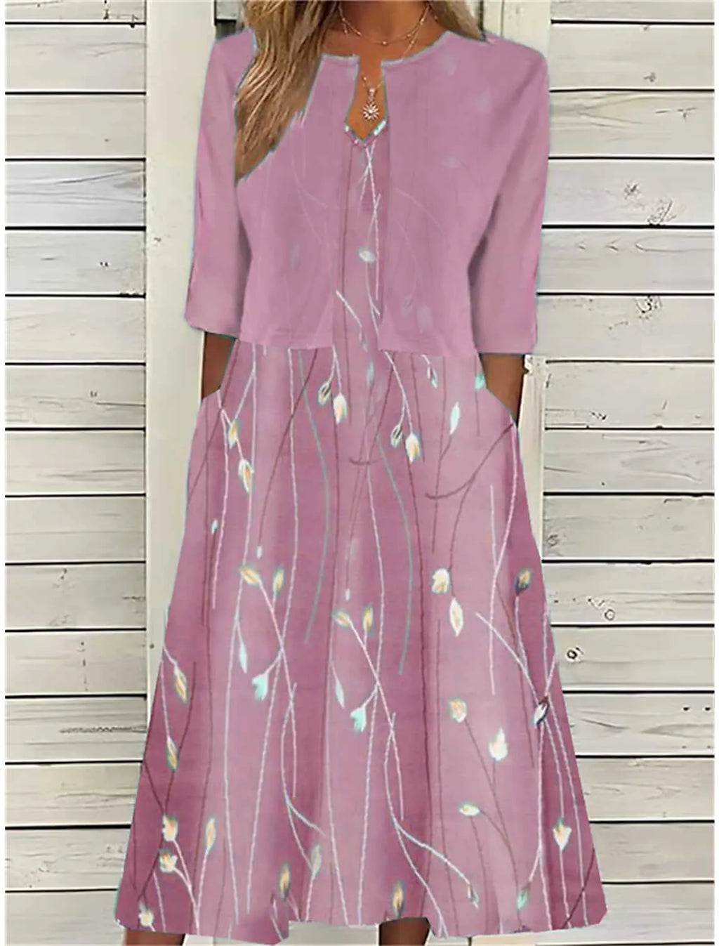Elise | Floral Two-Piece Midi Dress - Elegant Bloom Print