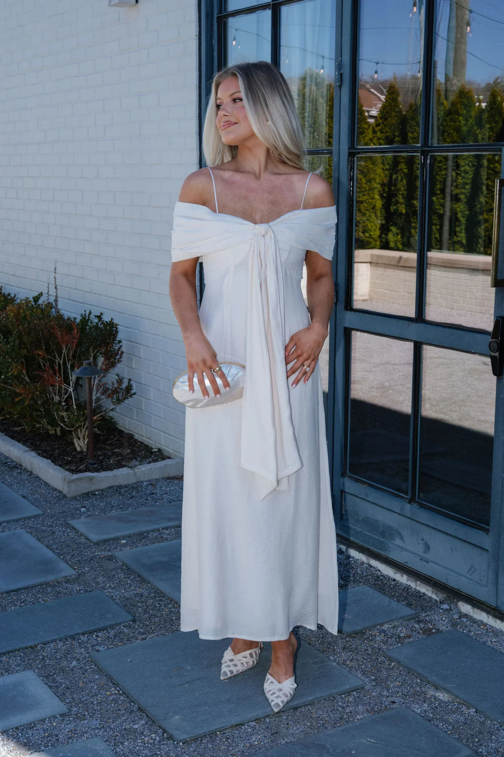 Lana Bow Dress-Cream
