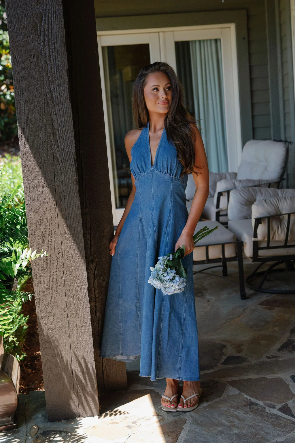 Delaney Halter Denim Midi Dress
