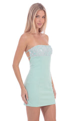 Floral Sequin Mini Dress in Mint Green