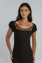 Ellie Mesh Maxi Dress in Brown