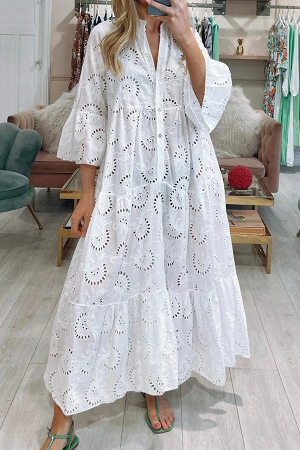 Bohemian Embroidered Cotton Maxi Dress - Lightweight, Flowy & Effortlessly Chic