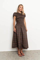 PREORDER - Opal Gingham Maxi Dress in Dark Brown