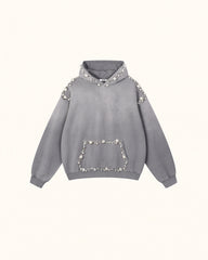 The Opulent Off-White Pearl Trim Hoodie - Washed Grey
