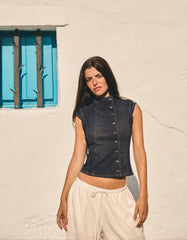 Buttoned Wrap Denim Top