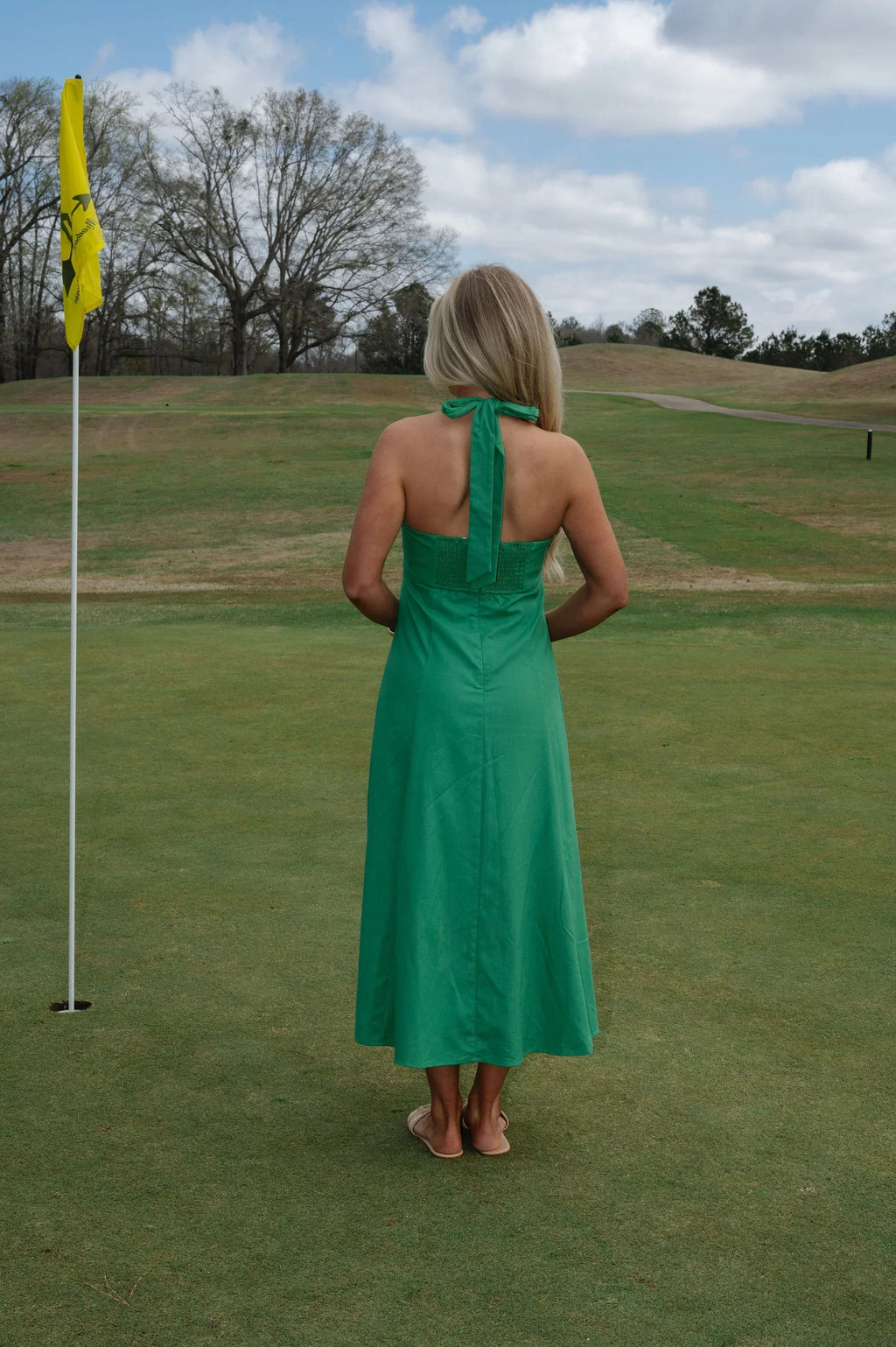 Jane Halter Midi Dress-Green