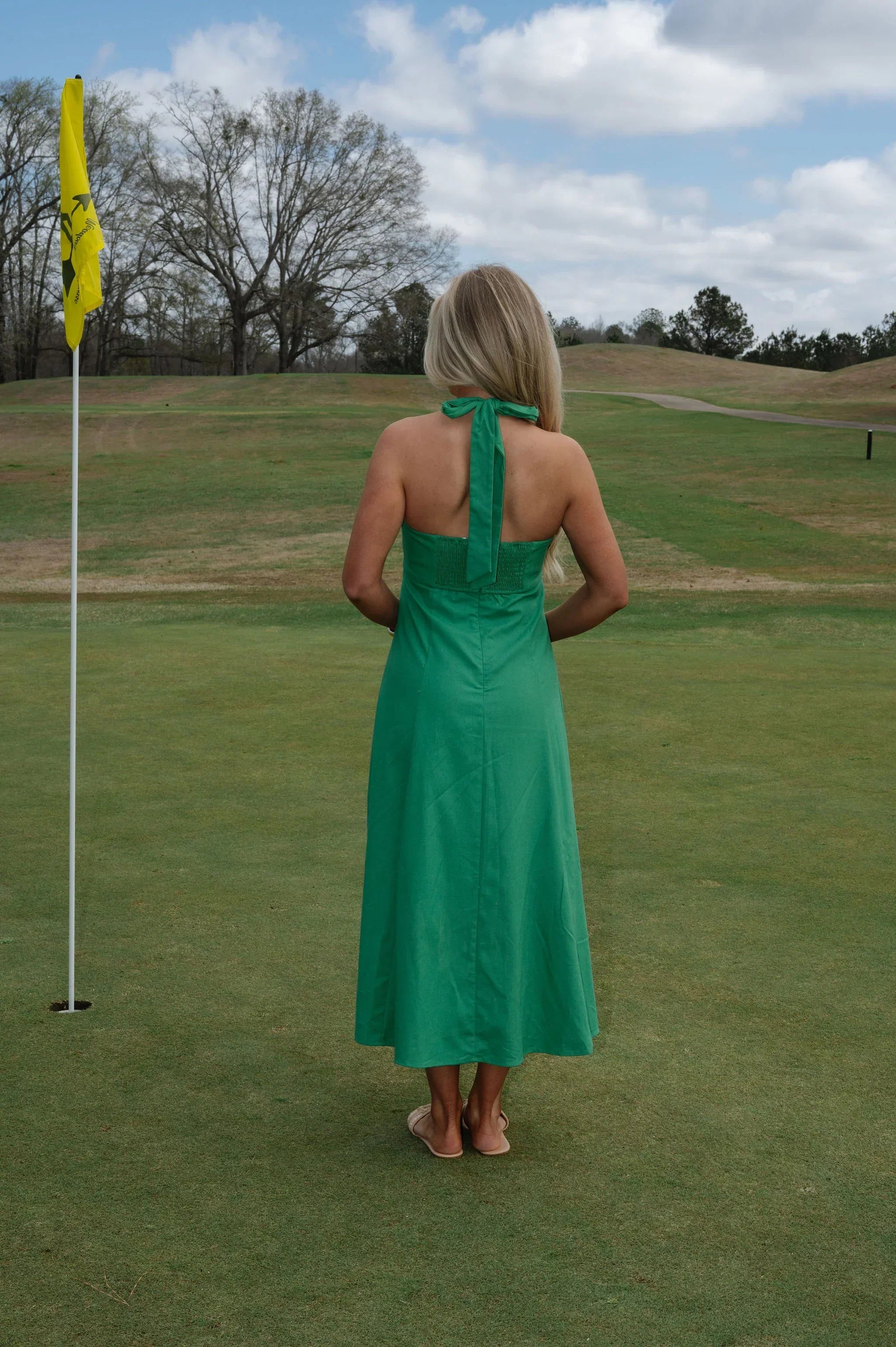Jane Halter Midi Dress-Green