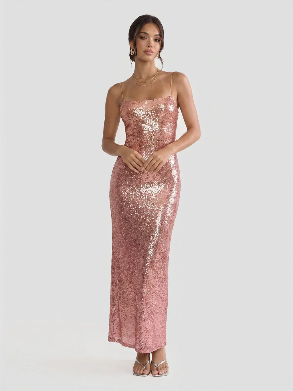 Gradient Ocean-Hued Sequin Maxi Dress
