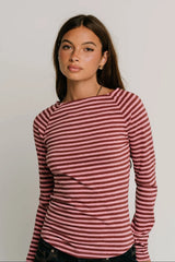 Lyza Striped Top in Burgundy