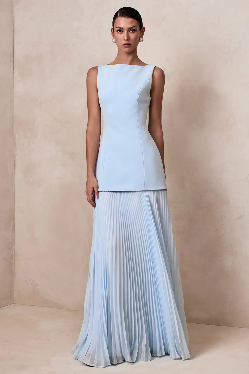 Hadley | Powder Blue Boat-Neck Maxi Dress With Drop-Waist