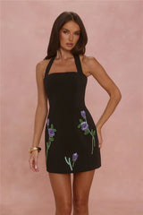 The Chic Girl Embellished Halter Mini Dress Black