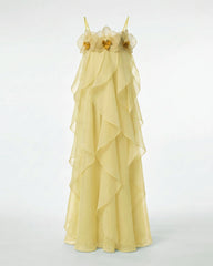 Orchid Embroidered Organza Maxi Dress - Light Yellow