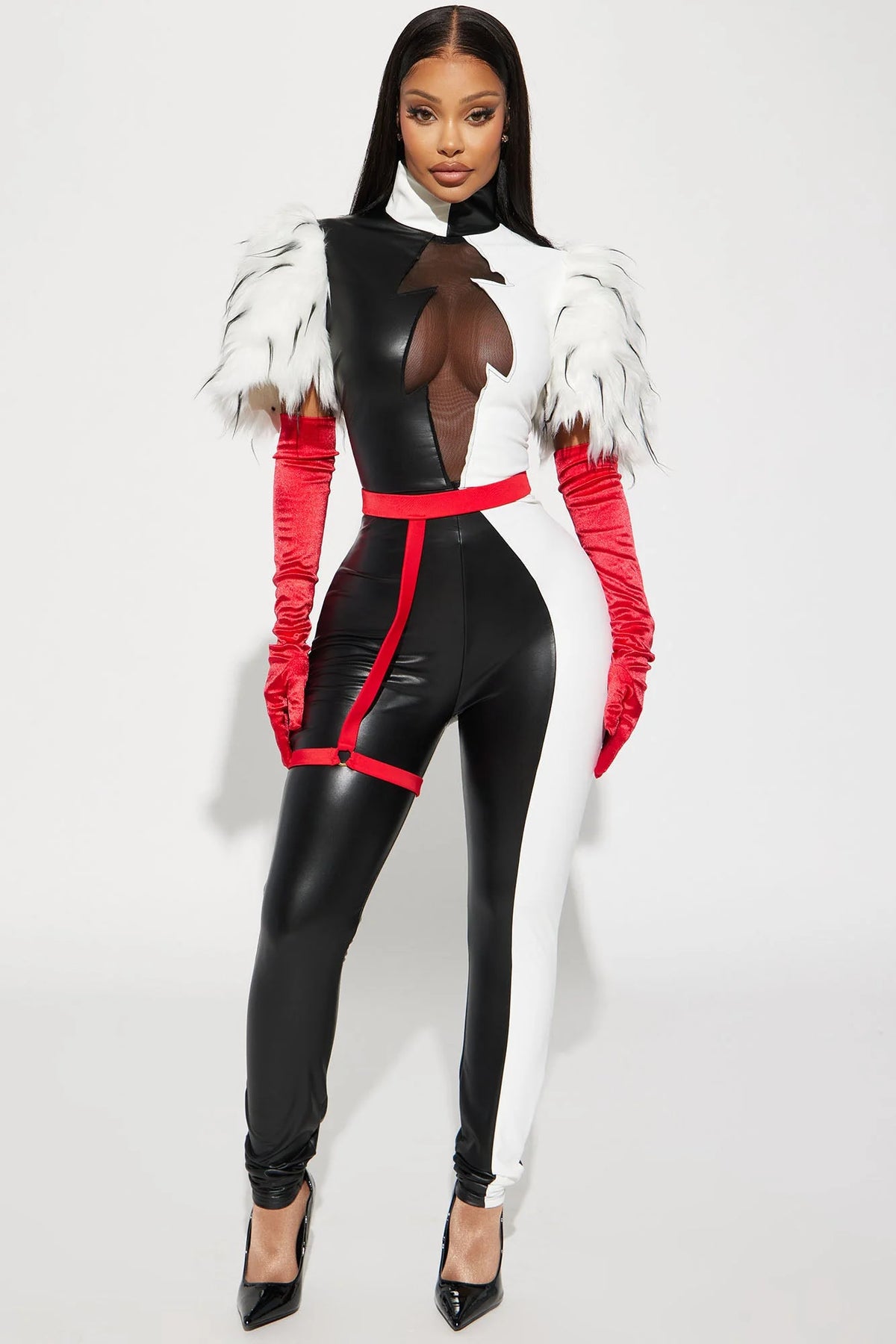 Keep It Cruel Jumpsuit 4 Piece Costume Set - Black/White