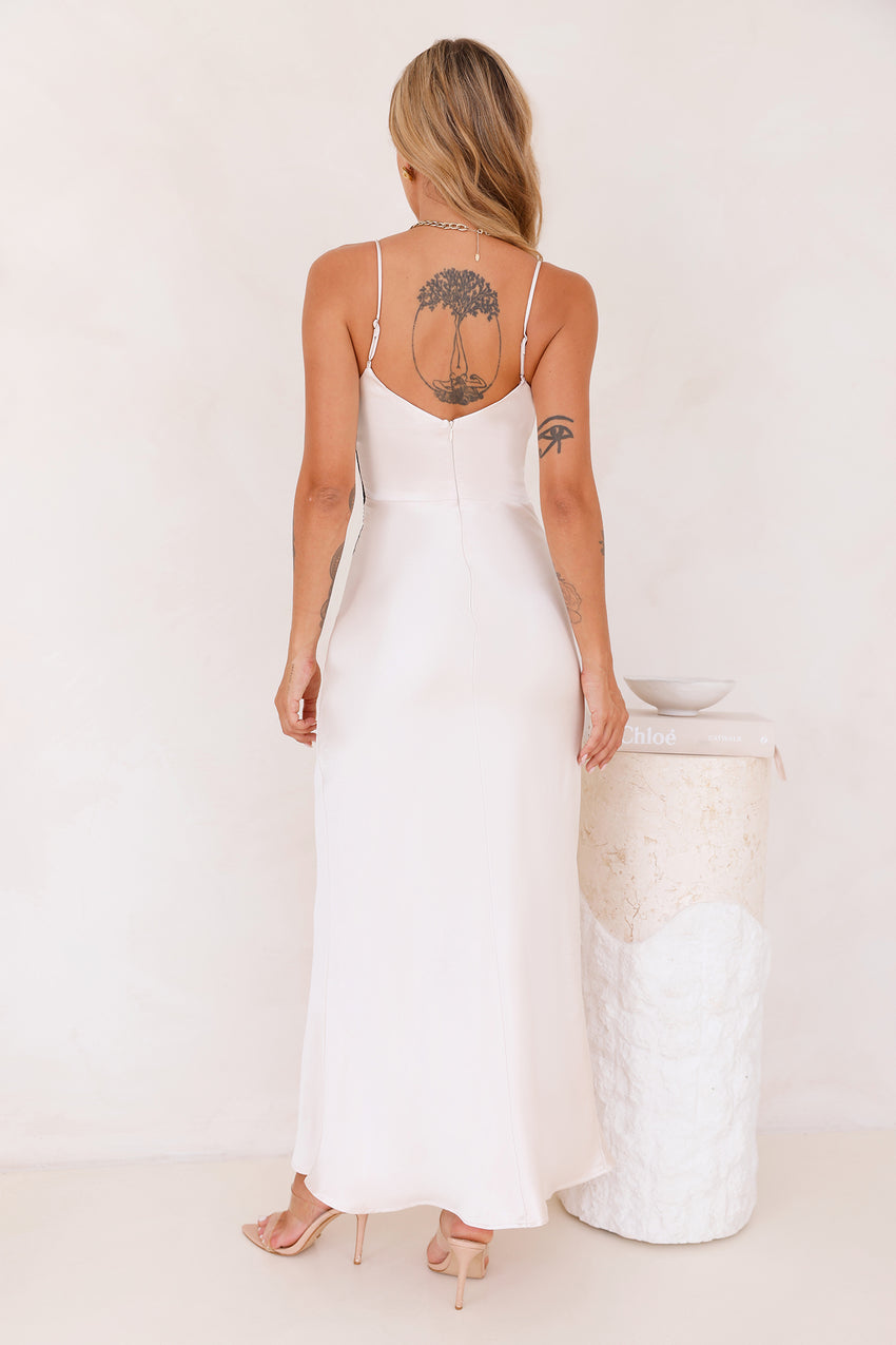 Getaway Events Satin Lace Maxi Dress Champagne