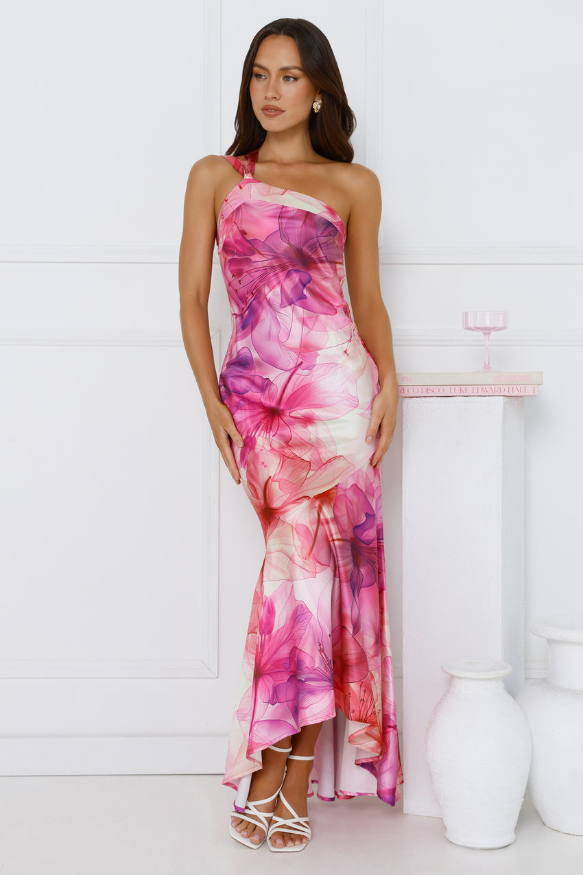 Call Me Pretty One Shoulder Satin Maxi Dress Purple