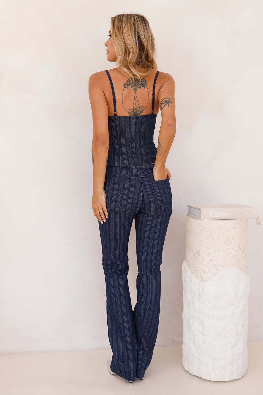 LIONESS Charismatic Denim Corset Dark Pinstripe
