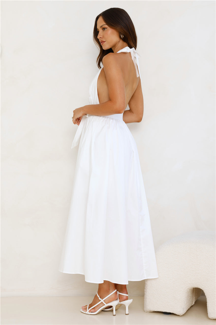Moonlit Reverie Halter Midi Dress White