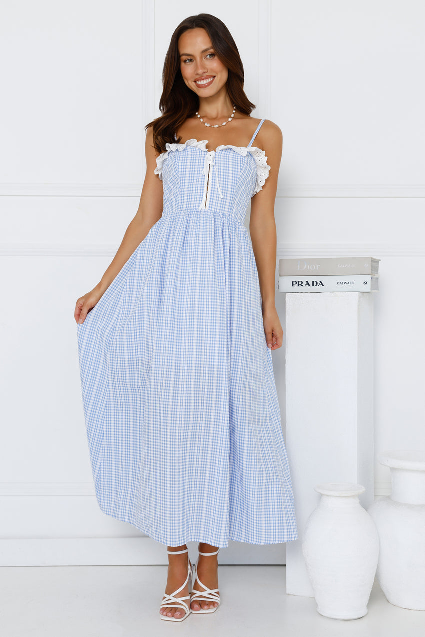 Gaia Gingham Maxi Dress Blue