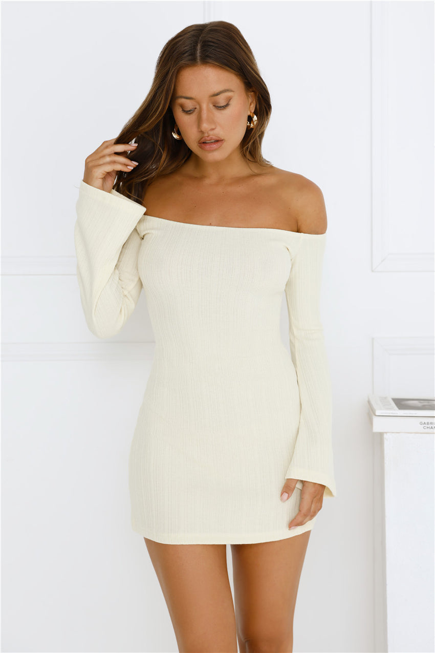 Falling Light Ribbed Long Sleeve Mini Dress Yellow
