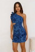 Indigo Rose One Shoulder Mini Dress Blue
