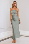 Moonlit Whimsy Satin Strapless Maxi Dress Sage