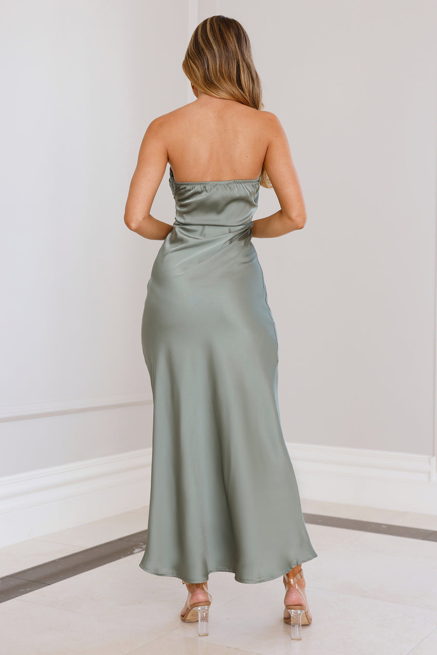Moonlit Whimsy Satin Strapless Maxi Dress Sage