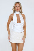 Dazzle Desire Satin Halter Top White