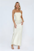 Dressed To Dazzle Strapless Satin Maxi Dress Ivory