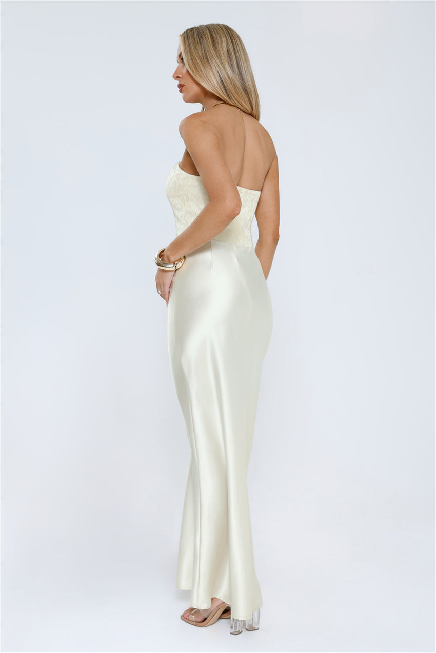 Dressed To Dazzle Strapless Satin Maxi Dress Ivory